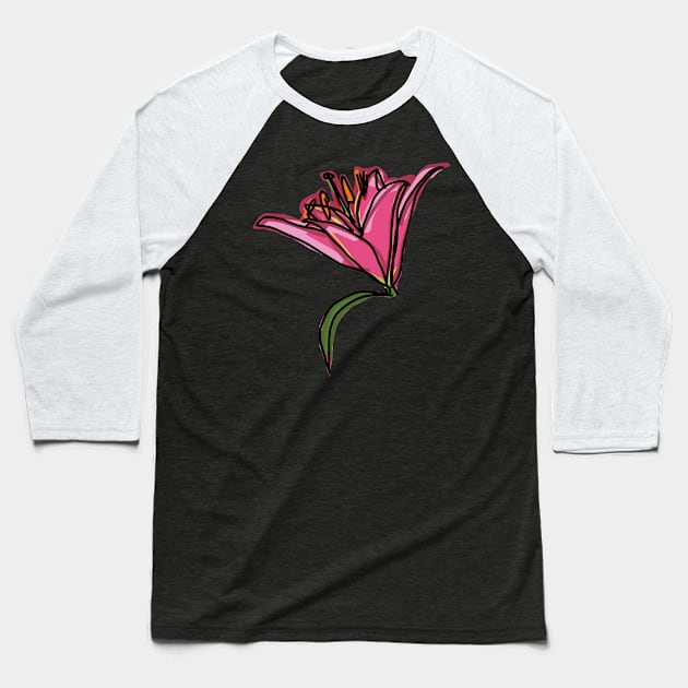 Pink Lily Flower Digital Painting Baseball T-Shirt by ellenhenryart